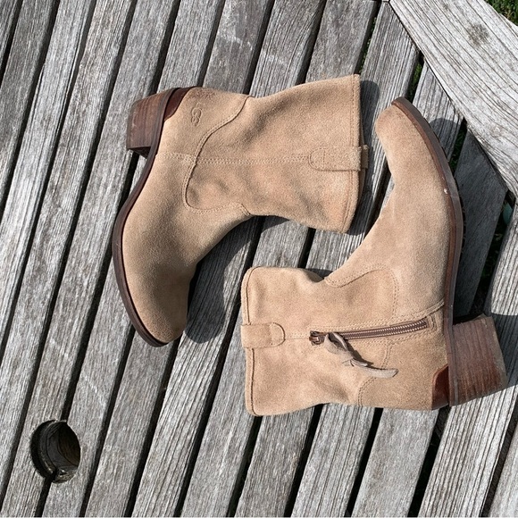 UGG Rioni Tan Suede Leather Soft Pull On Mid Boots - Picture 2 of 15